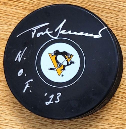 Autographed Tom Barrasso Pittsburgh Penguins "HOF 23" Hockey Puck JSA
