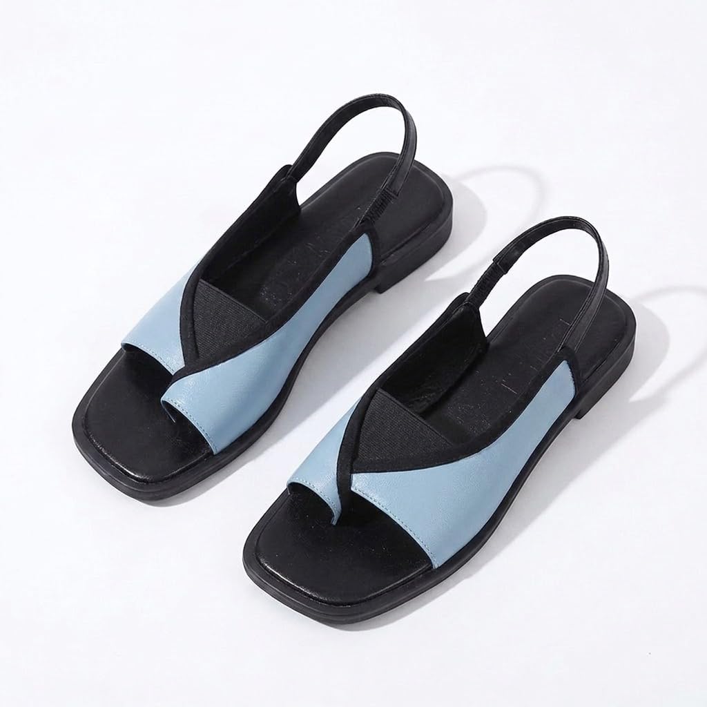 Women Flat Sandals Slingback Two Tone Toe Ring Casual Summer Shoes
