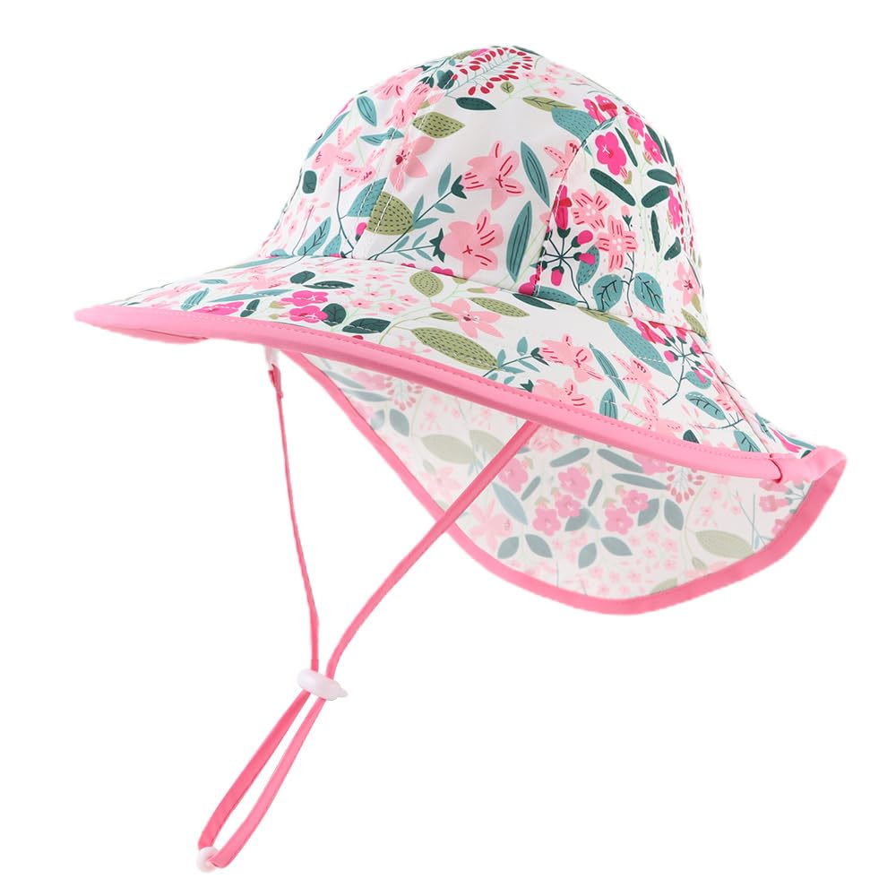 Zsedrut Toddler Summer Hat with Neck Flap Waterproof Kids Swim Hat Baby UV Prote