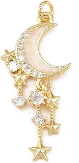 Moon Pendants, 18K Gold Plated Enamel Enamel Brass Enamel Charms for Valentine's Day Anniversary Wedding Jewelry Making DIY Necklace Bracelet Earrings Crafts