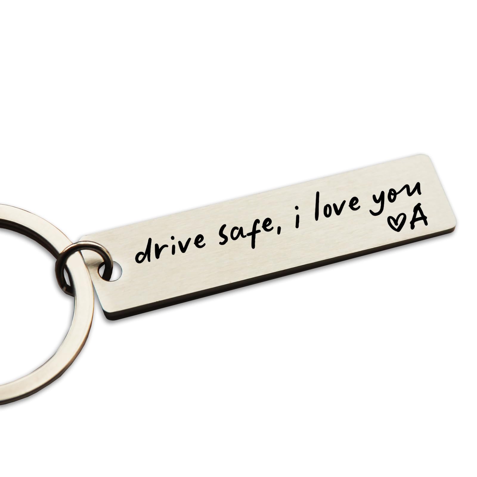 HubbgDesign Key Chain Drive Safe I Love You Engraved Initial Personalized Gift f