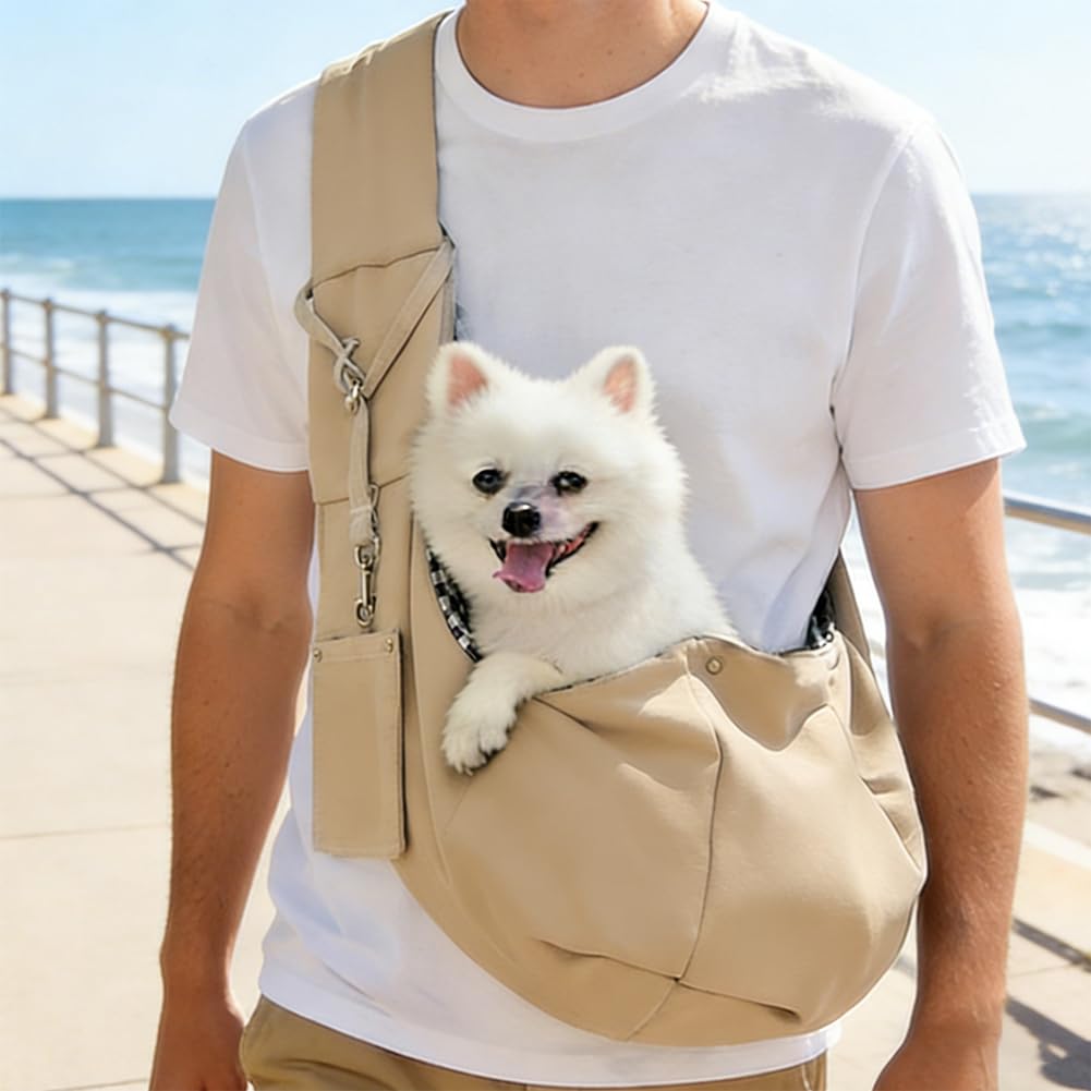 Small Dog Sling Carrier, Hands Free Cross Body Sling with Front Pocket for Pets 