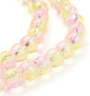 133pcs 6mm Crackle Glass Beads Round Beads for DIY Craft Earrings Necklace Bracelet Jewelry Making Pink Pearl