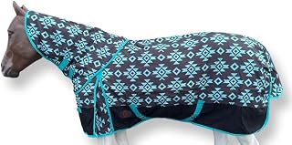 1200Denier 300GSM Fill Winter Blanket with Detachable Hood | Horse Turnout Blanket with Hood | (Waterproof/Breathable) (78, Aztec-Turquoise)