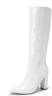 DREAM PAIRS Women's Knee High Boots Chunky Heel Pointed Toe Long Boots Side Zipper Boots