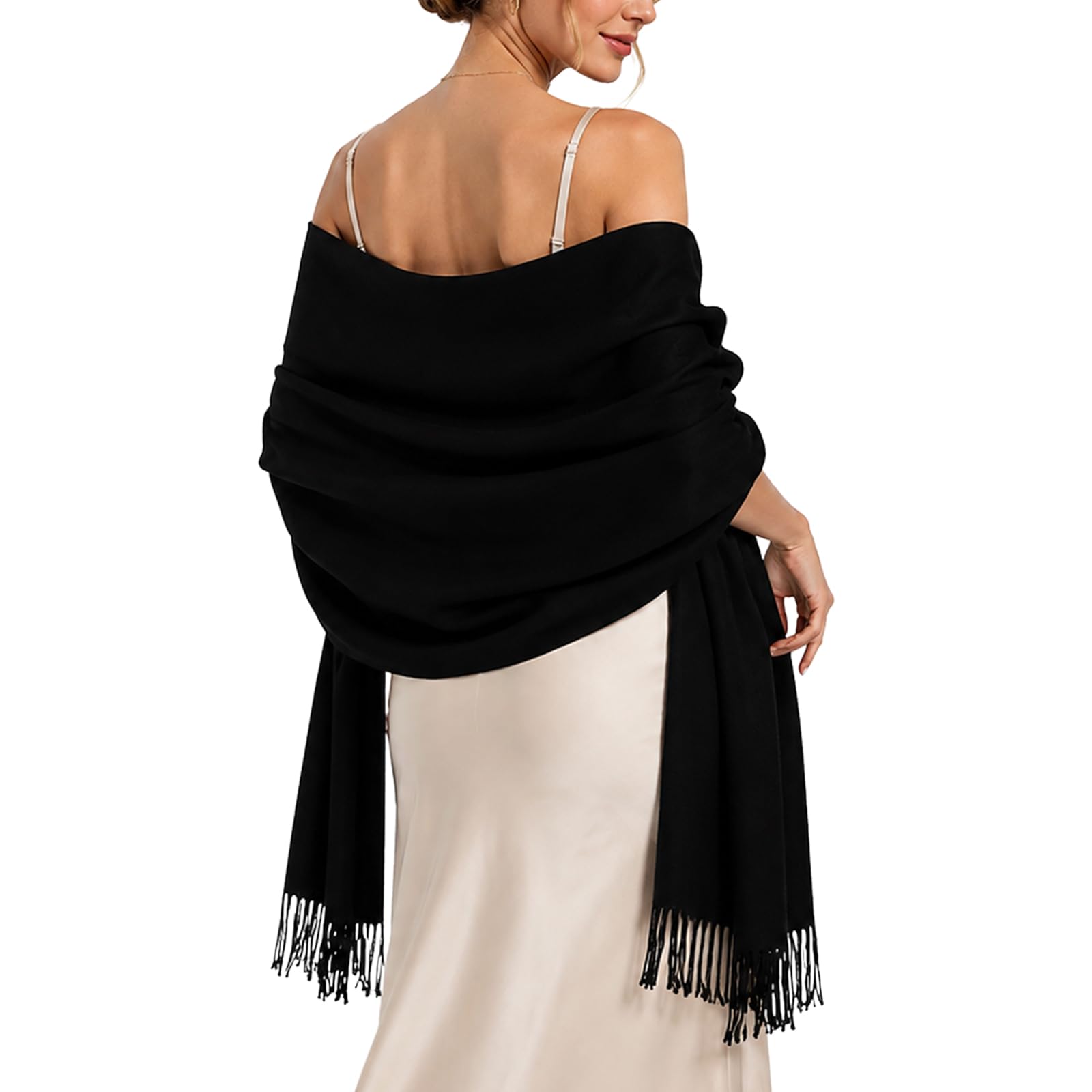 RIIQIICHY Women's Fringe Shawl Wrap Pashmina Scarf for Wedding Evening | Soft Li