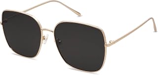 SOJOS Trendy Oversized Square Metal Frame Sunglasses Women Men Retro Big Flat Lens UV Protection Sunglasses SJ1146, Bright Gold/Grey., X-Large, Bright Gold/Grey