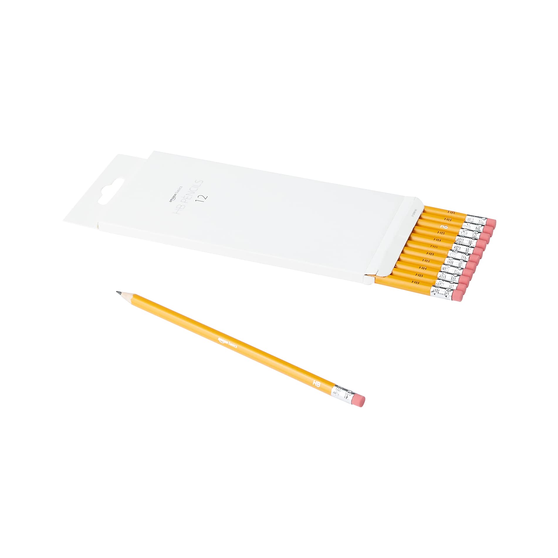 Amazon Basics Wood Cased Graphite HB Pencils, presharpened, no smudge eraser tip