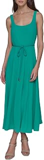 Karl Lagerfeld Women's Sleeveless Scoop Neck Belted A-line Midi Dress