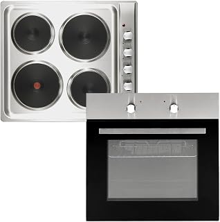 Cookology 60cm Built-in Cooking Bundle - Stainless Steel | Electric Static Oven & 4-Zone Solid Plate Hob - 6 Power Levels - Rapid Heating Area