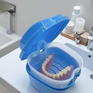 Waterproof Portable Denture Case with Lid Easy Open Denture Storage for Teen Adults, Invisible and Night Aligners, Use in Bathroom, Blue