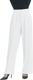 Tronjori Women's High Waist Casual Straight Leg Office Work Trousers Suit Trousers Back Elastic Waist