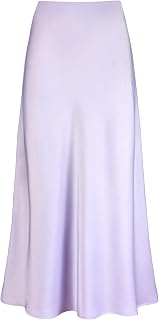 Outoshe Women's Satin High Waisted Maxi Skirts Hidden Elasticized Waistband A Line Long Skirt