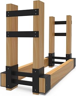 BALIE SPACE Outdoor Firewood Rack Brackets Kit for Fire Wood Pile Storage, Adjustable log stacking Stand Holder for 2x4 lumber, Black, Set of 2