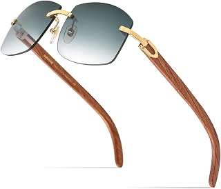 HEPIDEM 100% Really Buffalo Horn Occhiali da sole per gli uomini senza montatura quadrati occhiali da sole 4189705, Marrone, Medium