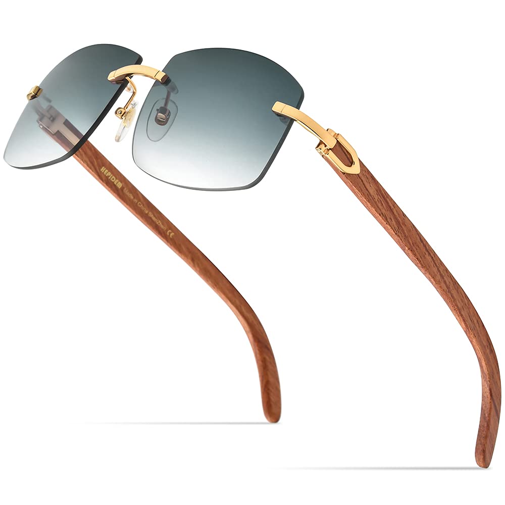 HEPIDEM 100% Really Buffalo Horn Occhiali da sole per gli uomini senza montatura