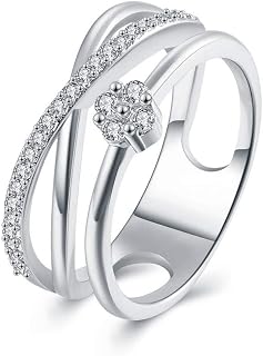 Rockyu Women's Ring, 18K Pink Gold, Sparkling, Stylish, Delicate Design, Jewelry, Gift, Four Leaf Clover, 3 Rows