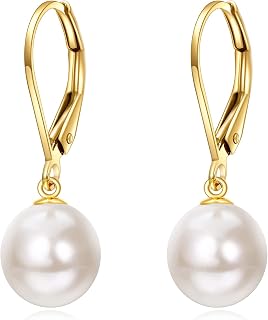 KECHO Real Gold Freshwater Pearl Drop Leverback Earrings for women Bridesmaid Gifts for Her