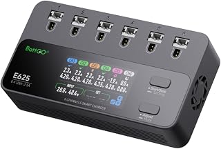 ISDT E625 6-Channel 1S LiHV/LiPo Battery IPS Screen Smart Charger/Discharger, Type-C/XT60 PD Powered with BT2.0/PH2.0 Ports, Features 4.35V 2.5A Fast Charging for Tiny Whoop FPV Drones RC Batteries
