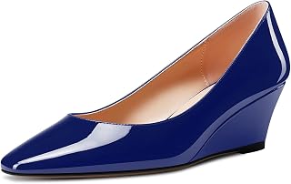 Aachcol Women's Square Pointed Pumps Wedge Esparto Mid Heel Slip-on Dress Shoes Office 5 CM