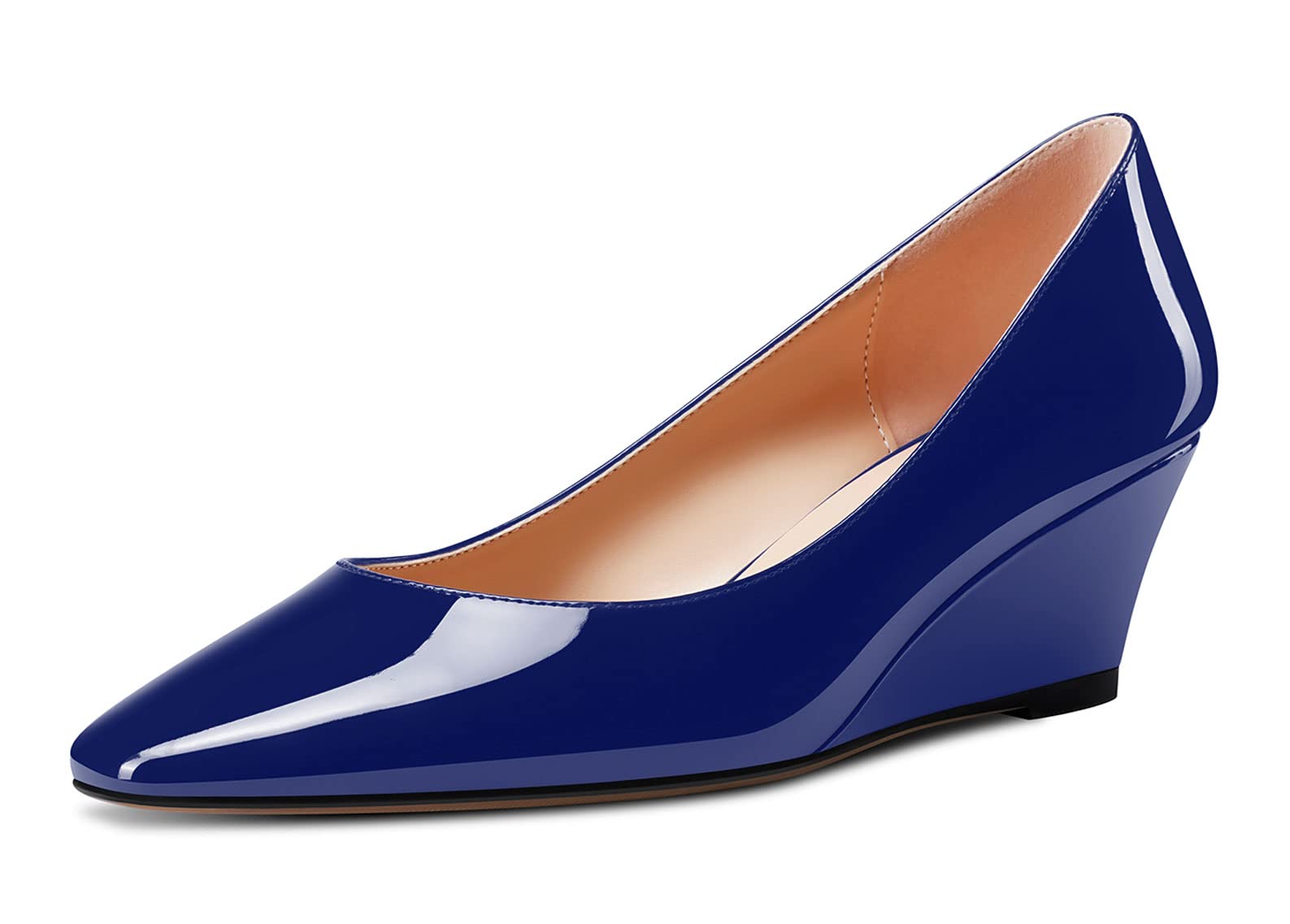 Aachcol Women's Square Pointed Pumps Wedge Esparto Mid Heel Slip-on Dress Shoes 