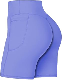 Sunzel Womens Seamless Front Biker Shorts with Pockets, Yoga Workout Gym Bike Shorts with Tummy Control 8"