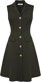 GRACE KARIN Vestidos profesionales sin mangas con botones para mujer