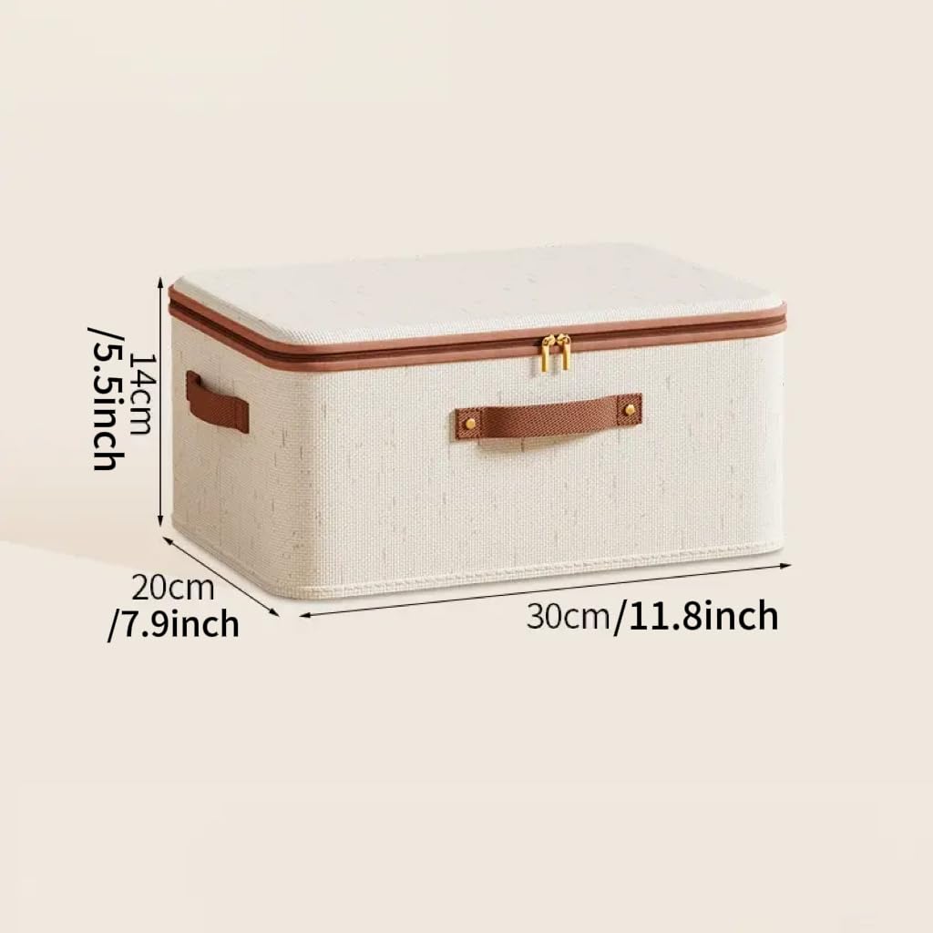 Fabric Storage Box with Zipper Portable Handle for Home Organization Wardrobe Of