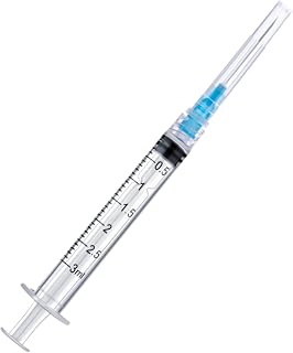 100 Pack Disposable 3ml/cc Lab Syringes with 23Ga 1 Inch Needle Luer Lock, Individually Sealed Packed