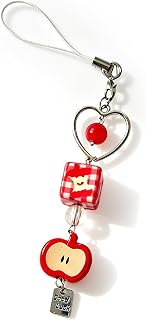 Heart Beaded Phone Charm Strap with Red Apple Beaded