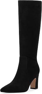 VIUGJNEX Knee High Boots Pointed Toe Chunky Heel Tall Boots for Women