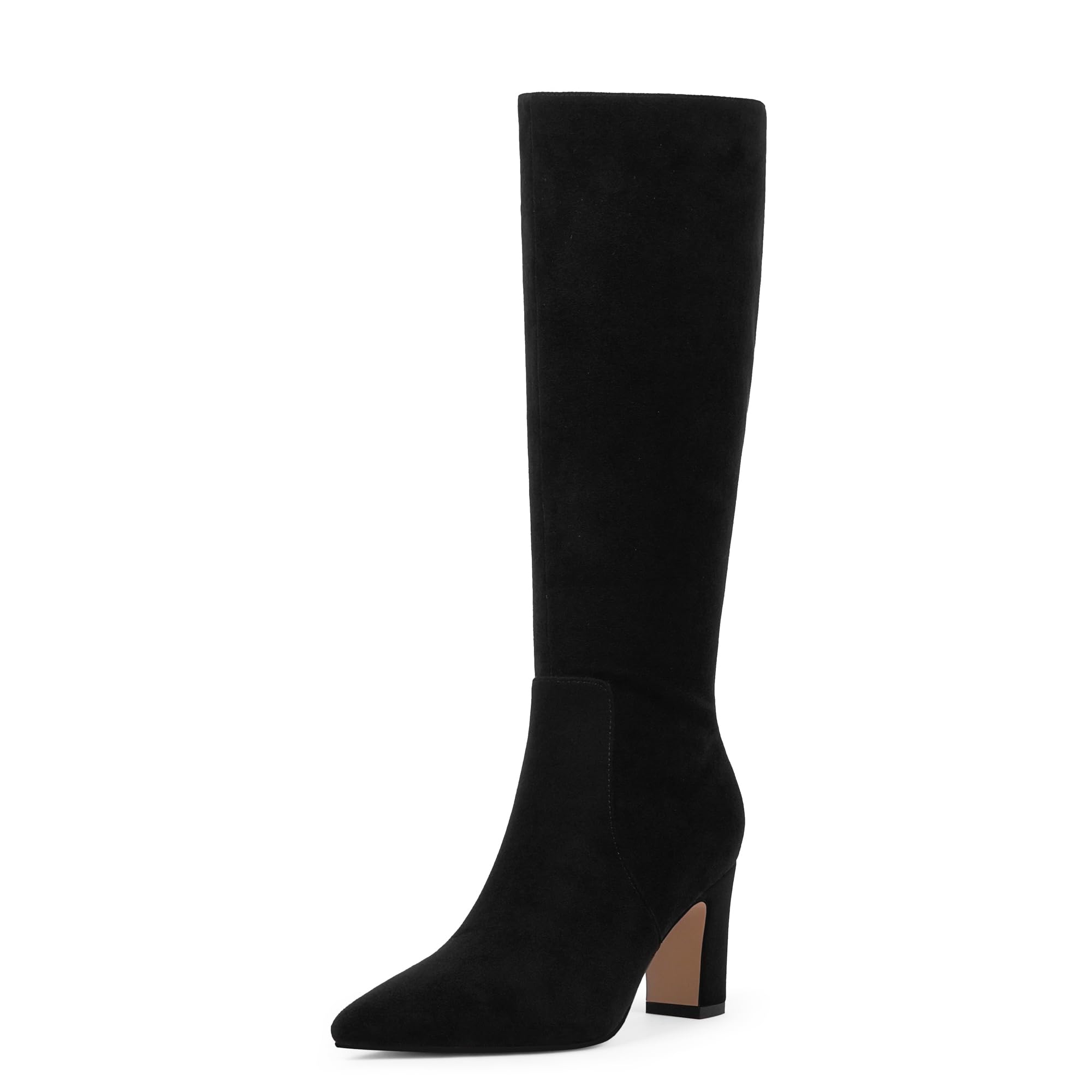 VIUGJNEX Knee High Boots Pointed Toe Chunky Heel Tall Boots for Women