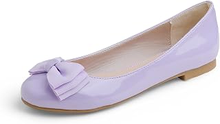 Feversole Women's Patent Round Toe Cute Bow Trim Ballet Flats, Ballerine Punta Tonda Decorate con Un Grazioso Fiocco da Donna