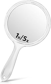 Macaki 8.3" L x 4.5" W Hand Mirror with 5X Magnification for Makeup, Clear | 1x/5x Double-Sided Handheld Magnifying Mirror,Lightweight and Compact, for Makeup Touch-ups and Skincare