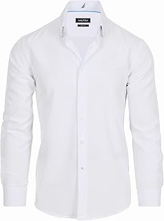 Nautica Slim Fit Mens Dress Shirts Long Sleeve Performance Polyester Fabric Wrinkle Free 4-Way Stretch