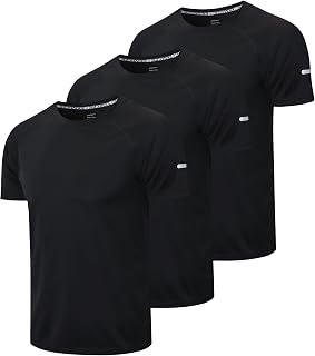 frueo 3 Pack Running Shirts Men Dry-Fit Performance Athletic Hoodies Comfort Workout Shirts with Hoods Moisture Wicking Active Athletic Shirts Short Sleeve Tops with Pocket