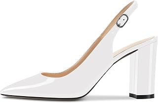 CASTAMERE Women's High Chunky Wide Heel Pointed Toe Slingback Pumps Slip-on Ankle Strap Dress Clear Sandals 8.5CM Heels