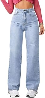 shownicer Women's Long Jeans High Waist Jeans Wide Jeans Baggy Denim Straight Trousers Vintage Stretch Casual Jeans Straight Wide Leg Pants Denim Trousers