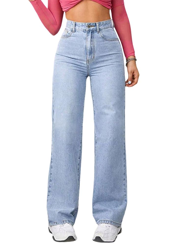 shownicer Women's Long Jeans High Waist Jeans Wide Jeans Baggy Denim Straight Tr