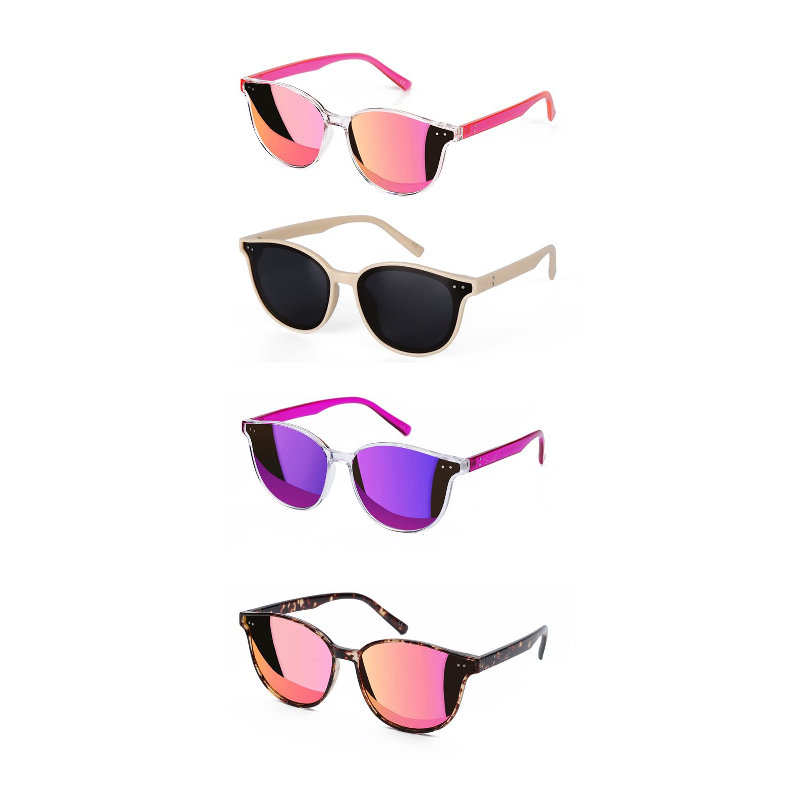 Sumato Women’s Cat Eye Sunglasses with Pink Mirrored Lenses, UV400 Protection