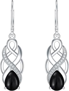925 Sterling Silver Celtic Knot Good Luck Irish Dangle Drop Leverback Earrings with 12 Months Birthstone, Christmas Jewelry Gifts for Women Her
