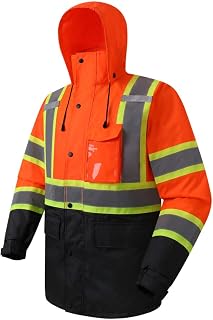 JKSafety Hi Vis Rain Jacket for Men Women Class 3 Rain Gear OBlack XL