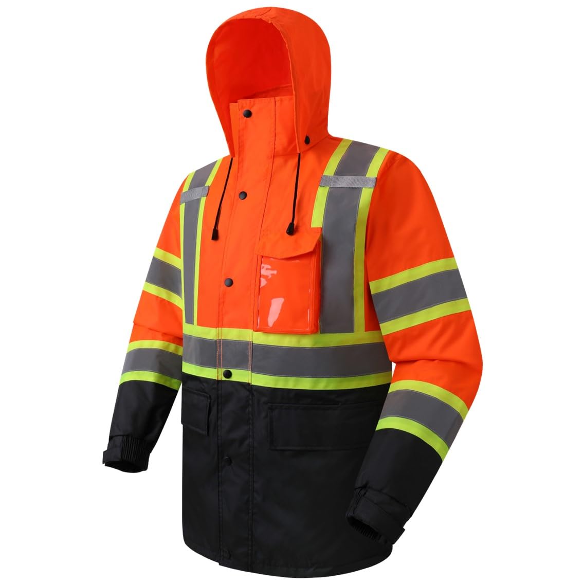 JKSafety Hi Vis Rain Jacket for Men Women Class 3 Rain Gear OBlack XL