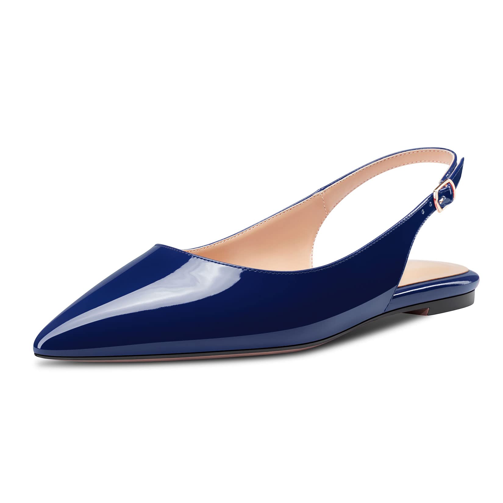 HDEUOLM Women's Flat Shoes Low Kitten Heel Lace Pumps Slip-on Slingback Office S