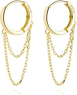 SLUYNZ 925 Sterling Silver Dangle Hoop Earrings for Women Teens Chain Drop Earrings Huggie Minimalist Earrings