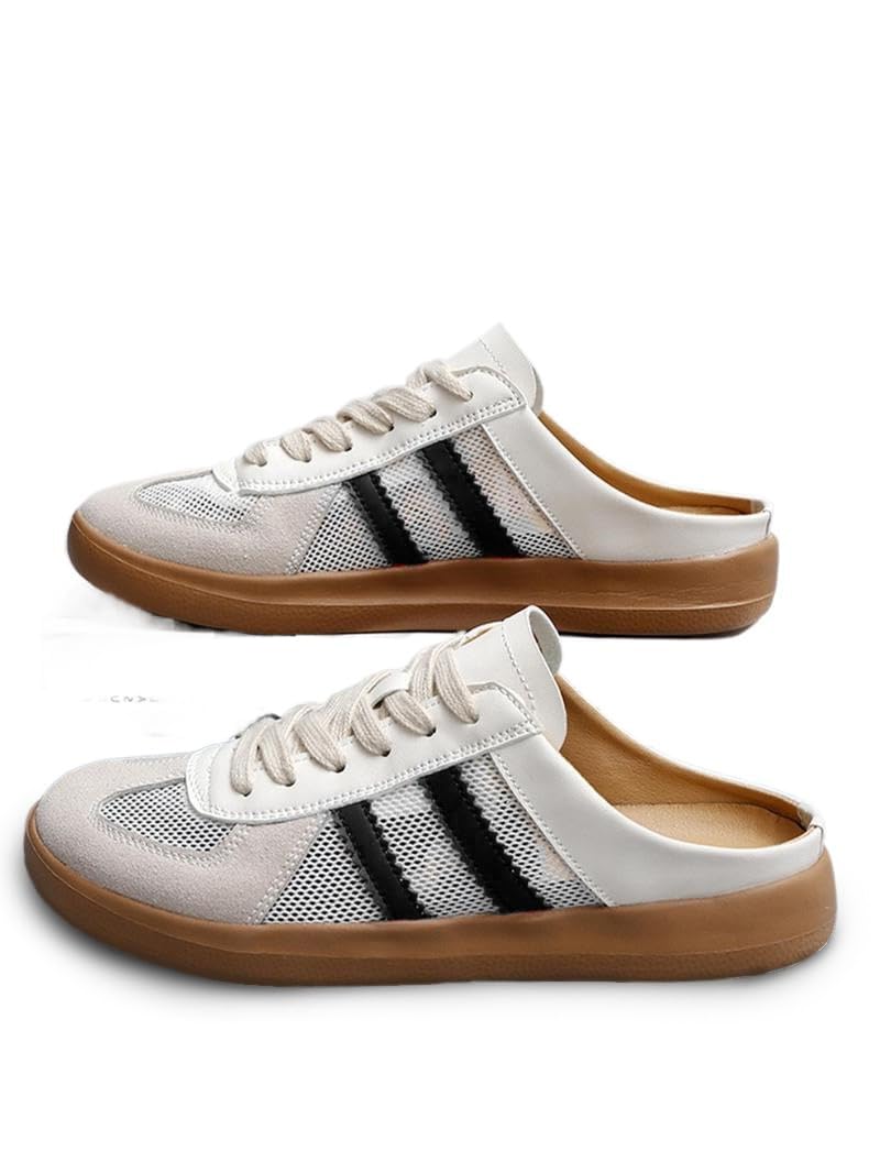 Geerta Women's Fashionable Contrast Mesh Design Lace Up Walking Shoes, Casual Sl