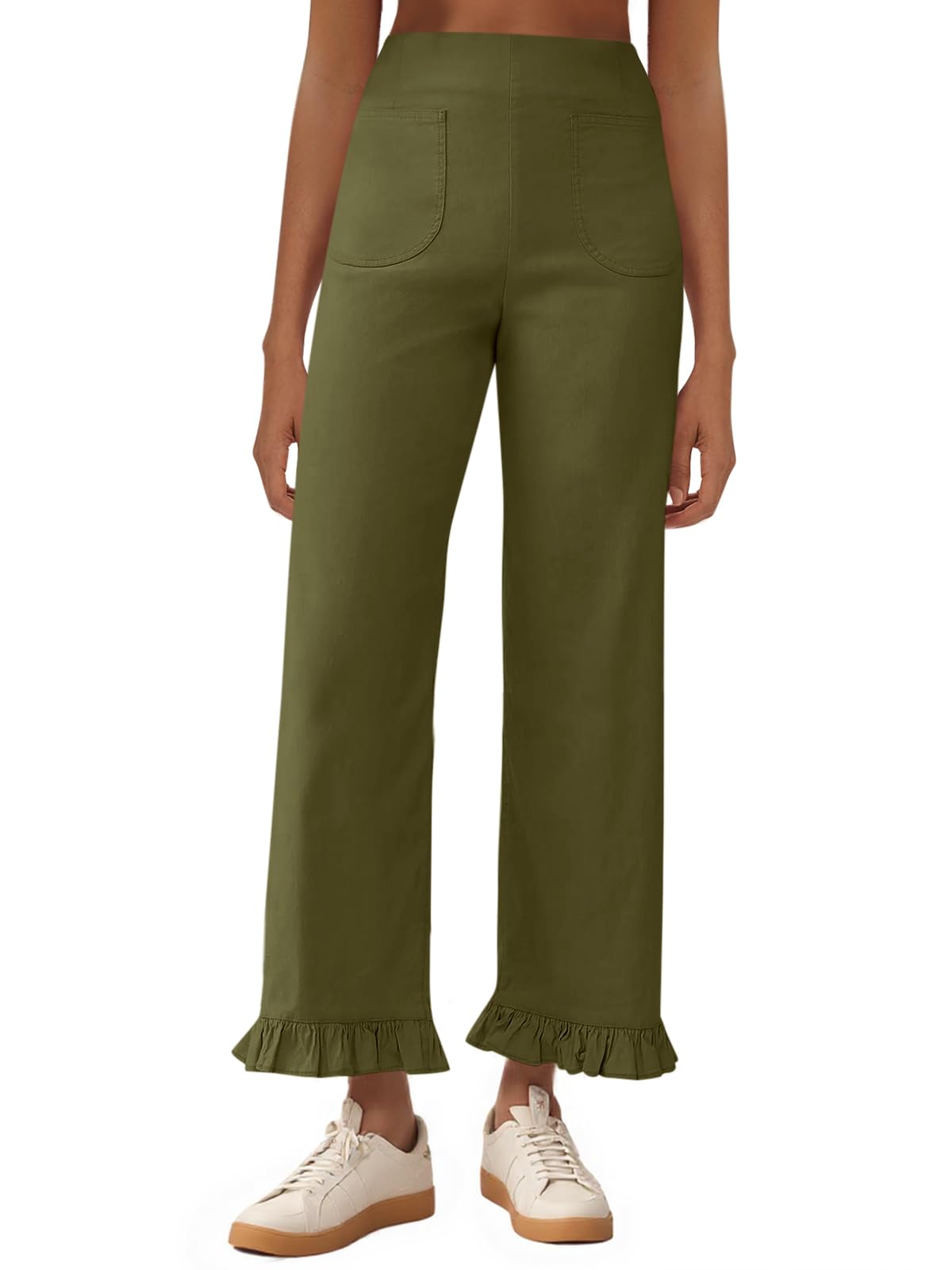 Cicy Bell Women Wide Leg Pants Casual High Waist Ruffle Hem Zipper Loose Pants w