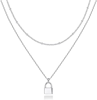 PAVOI Dainty Minimalist Pendant Layered Necklace for Women, White Gold, W