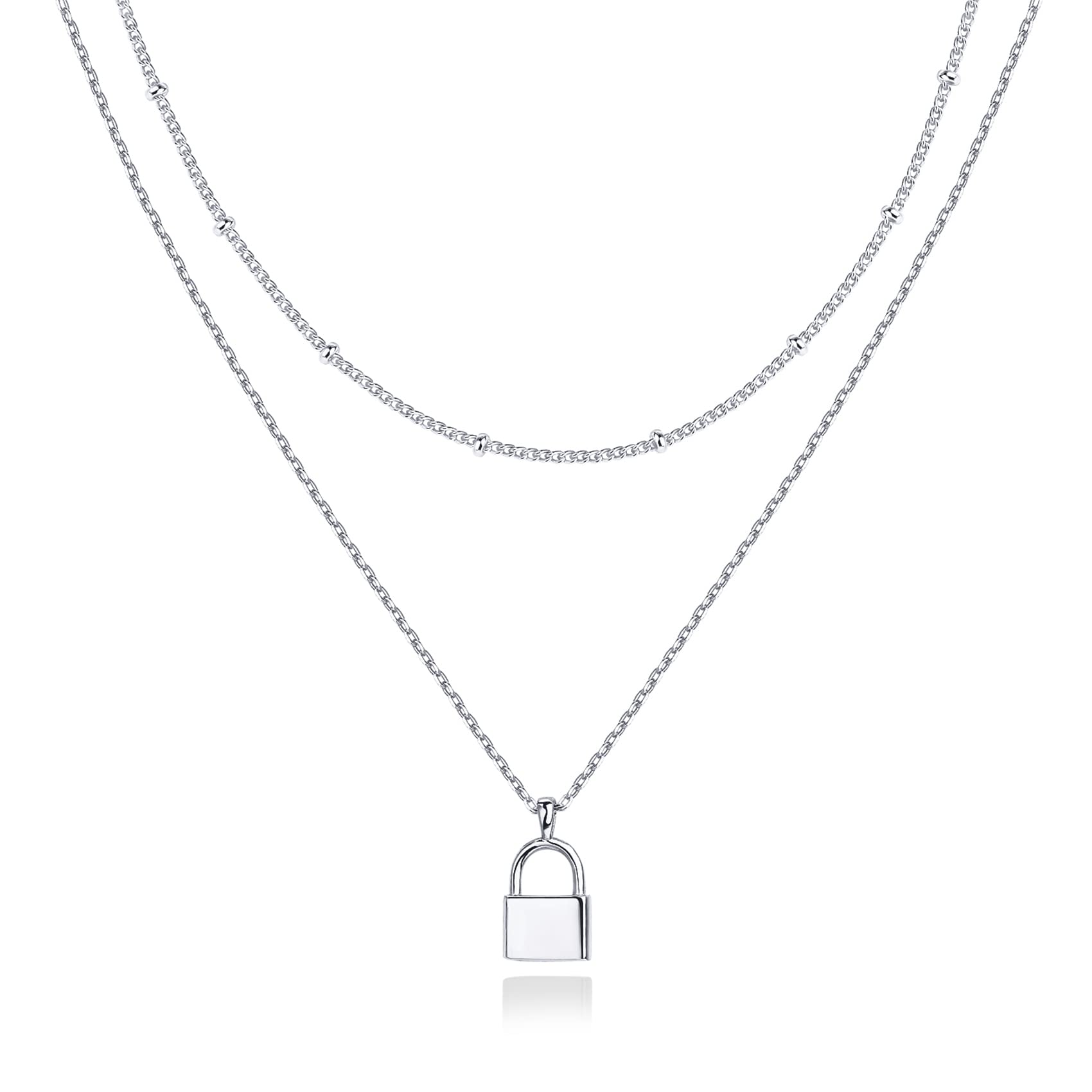 PAVOI Dainty Minimalist Pendant Layered Necklace for Women, White Gold, W