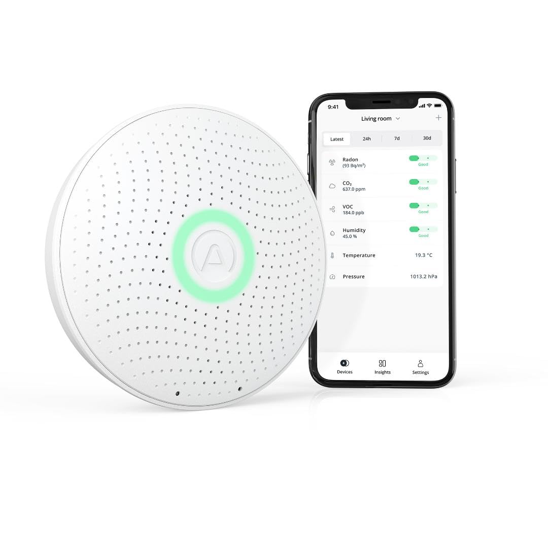AIRTHINGS Wave Plus Indoor Air Quality Monitor with Radon Detection Free App & W
